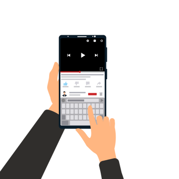 Writing comment for an online video on smartphone vector. Hand holding mobile phone and watching online video. Typing comments with a mobile keyboard for online channel concept vector. png