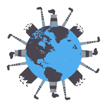 Mills and factories polluting environment concept. Global nuclear power plants and industries are polluting the earth. Factory waste is creating water and air pollution with a world map vector. png