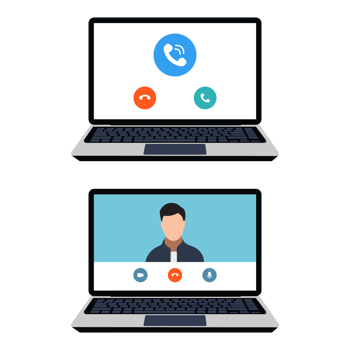 Online video call concept on laptops vector. Calling online, video conference concept with a flat character illustration. Chatting with friends online and virtual meeting concept vector. png