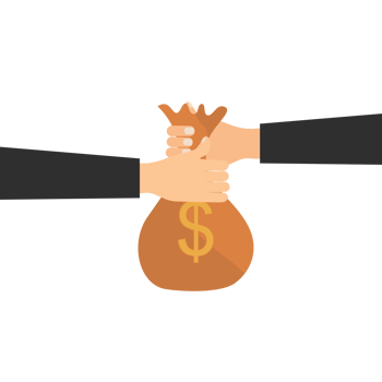 Giving a money bag to a businessman vector. Hands taking and giving money to one another. Sack of money vector with two human hands. Business and financial money transaction concept. png