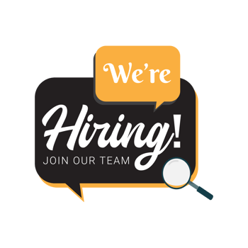 Open vacancy or hiring concept vector for business. Recruitment Hiring poster element design. We are hiring geometric shapes with yellow and black colors and a magnifying glass. png