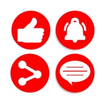 Subscribe button collection with multiple shape. Red color button collection with like, comment and share icon. Metallic red color social media button collection. png