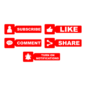 Subscribe button stylish collection with multiple shapes. Red color button collection with like, comment, and share icon. Metallic red color social media button collection. png