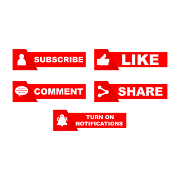 Subscribe button collection with multiple shapes. Red color button collection with like, comment and share icon. Red color technological social media button collection. png