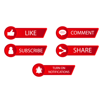 Social media red gradient button collection vector design. Red color subscriber button collection. Social media button elements with like, share, and comment sections. png