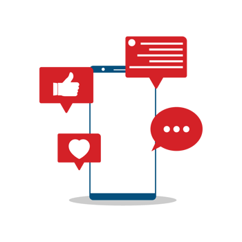 Social media stylish button design elements. Love and like social media button stylish vector design with the tablet. Blue and red color shade vector illustration of social media button. png