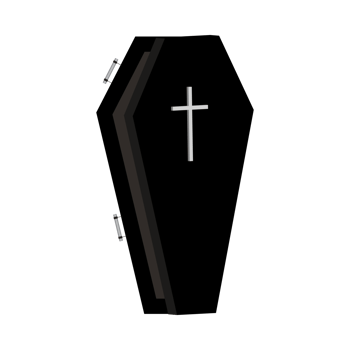 Halloween black burial coffin design on a white background. Coffin with isolated shape design. Halloween burial coffin party element vector illustration. Coffin vector with a Christian cross symbol. png