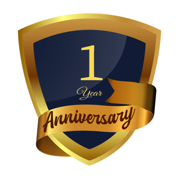 Ten years anniversary badge design with golden gradient color. Anniversary royal badge design with a shield shape and stars. Golden and Black badge design with ribbon vector illustration. png