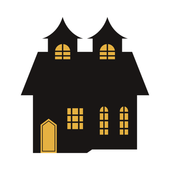 Haunted house vector design on a white background. Halloween haunted house silhouette design with yellow color shade. Design for Halloween event with house vector illustration. png