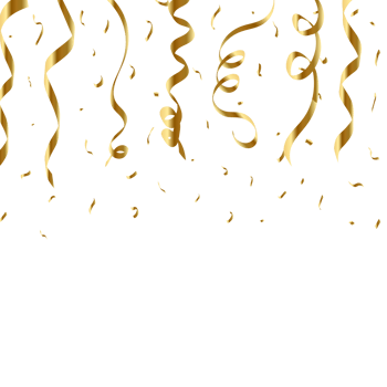 Confetti falling background vector. Realistic golden ribbon and confetti explosion illustration. Bright golden confetti isolated on black transparent background. Festival element. Birthday celebration png