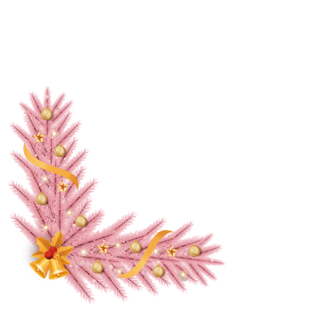 Christmas pink corner with golden balls and pink leaves. Xmas corner with snowflakes, golden ribbon. Christmas pink corner, Christmas element, pink pine leaves, holly berries, star lights, Xmas ball. png