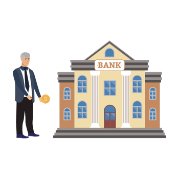 Old man saving money in online banking system concept vector. An older man's flat character design with a bank inside a monitor. Saving money and online money transaction method with a graph chart. png