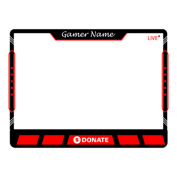 Gaming frame overlay for the live streamer. Digital style gamer overlay for live streamers. Red color stylish live gaming overlay frame with black shade. Live stream overlay for online gamers. png