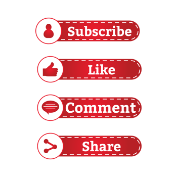 Subscriber 3D style button collection vector design. Red and white color subscriber button collection. Social media button elements with like, share, and comment sections. png