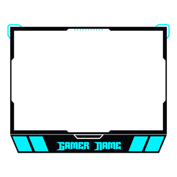 Gaming frame overlay for the live streamer. Gamer overlay for live streamers. Black and cyan color stylish live gaming overlay frame. Live streamer overlay for online gamers. png