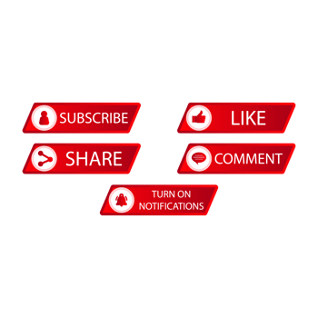 Subscribe button with metallic color design for social media. Button collection for social media with red color. Like, comment, subscribe, share and notification button vector illustration. png