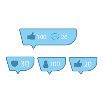 Social media like, follow, and love button collection. Blue color social media button floater design collection. Stylish counter for social media like love and follower design. png