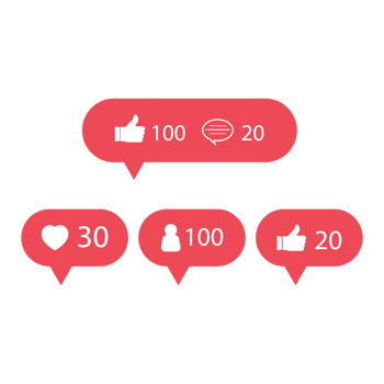 Social media button vector collection. Multiple shape social media button collection. Red and white color social media button collection. png