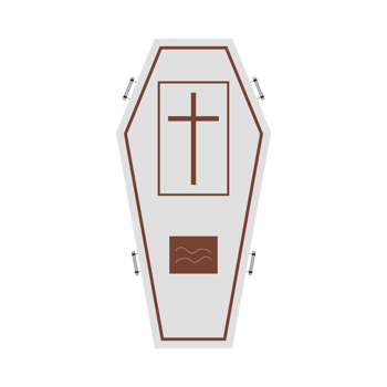 Halloween white burial coffin design on a white background. Coffin with isolated shape design. Halloween white coffin party element vector illustration. Coffin vector with a Christian cross symbol. png