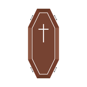 Halloween scary coffin vector design on a white background. Halloween coffin design with wood color shade and Christian cross. Wood color coffin vector illustration for upcoming Halloween event. png