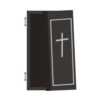Halloween burial coffin design on a white background. Coffin with isolated shape design. Halloween burial coffin party element vector illustration. Black coffin vector with a Christian cross symbol. png