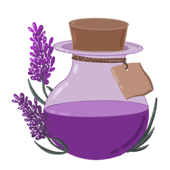 bottle with essential oil and lavender flower png