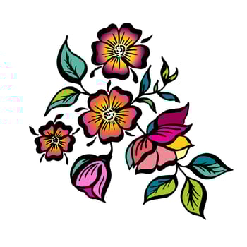 Vector hand-painted vintage flowers with curls isolated on white background