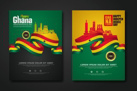 Set poster design Republic Ghana happy independence Day background template vector