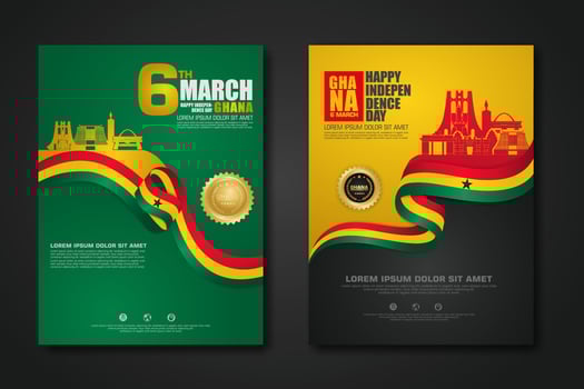 Set poster design Republic Ghana happy independence Day background template vector
