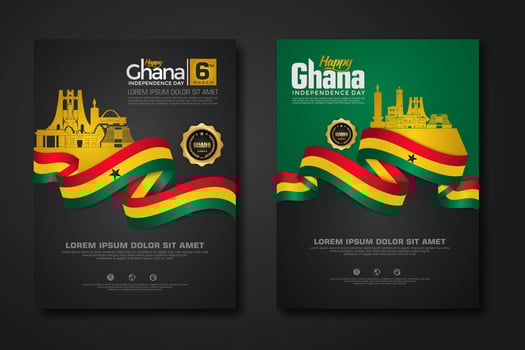 Set poster design Republic Ghana happy independence Day background template vector