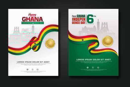 Set poster design Republic Ghana happy independence Day background template vector