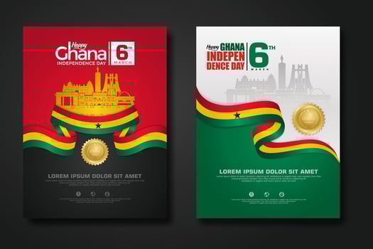 Set poster design Republic Ghana happy independence Day background template vector
