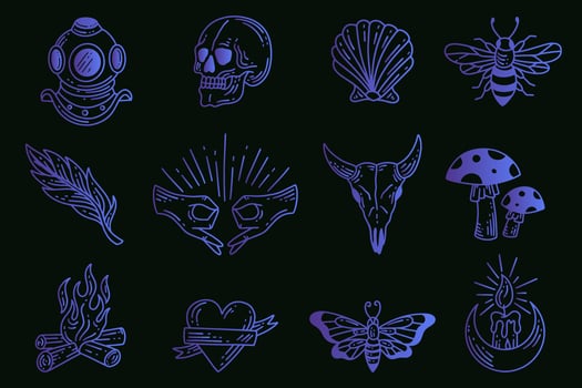Set collection mystical celestial clipart symbol space doodle esoteric elements vintage illustration vector