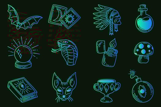 Set collection mystical celestial clipart symbol space doodle esoteric elements vintage illustration vector