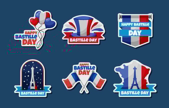 Bastille Day Stickers Set vector