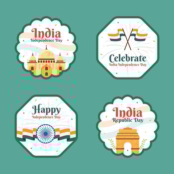 Indian Independence Day Social Media Label Template Flat Cartoon Background Vector Illustration