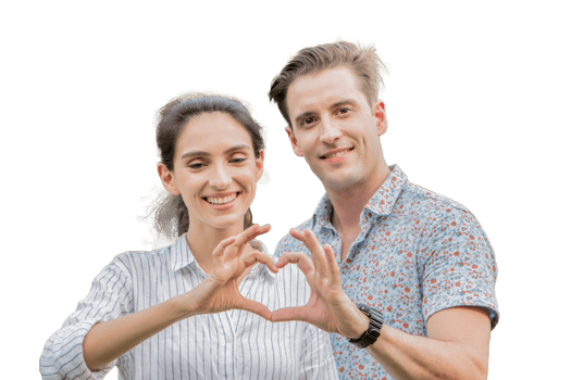 Closeup of couple making heart shape with hands png