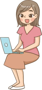 woman work computer cute kawaii cartoon character illustration clipart free download vector