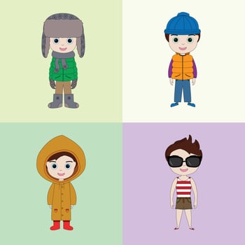A set of clothes for a little cheerful boy for different seasons vector