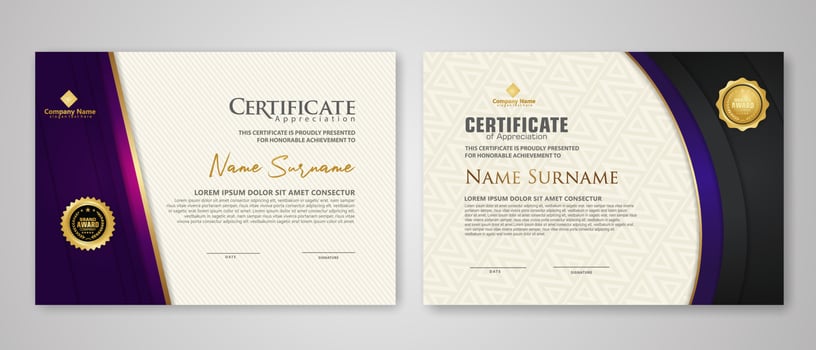 Certificate template with luxury badge and elegance modern pattern background. for appreciation, achievements, award, business, and education needs. vector illustration