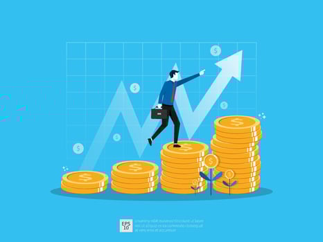 Business growth illustration concept. Profit performance or income with pile coins vector