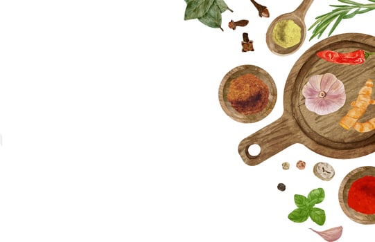 Watercolor natural aroma spices backgrouns vector