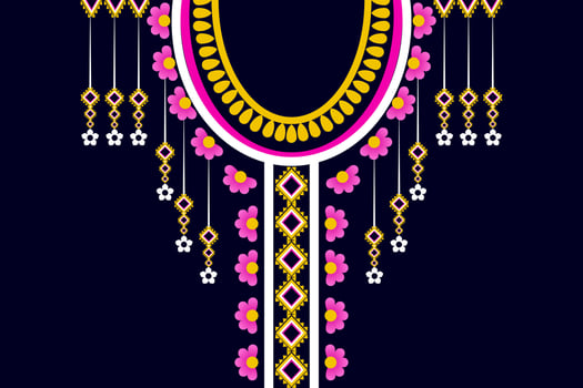 Geometric Ethnic necklace, neckline embroidery colorful traditional pattern design for woman clothing, jewelry, collar shirts, T-shirt. vector