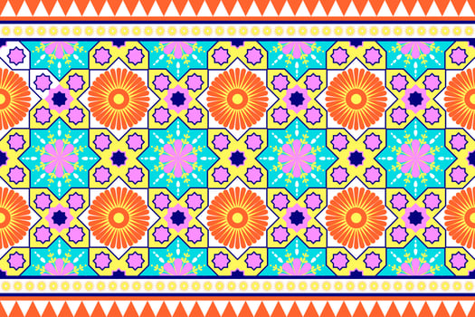 Colorful geometric ethnic seamless pattern design for wallpaper, background, fabric, curtain, carpet, clothing, and wrapping vector illustration.