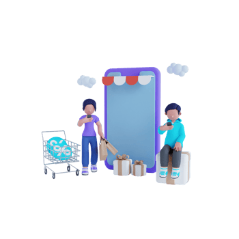 3d render online shopping character png