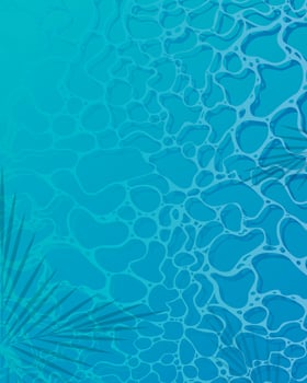 Abstract water waves in pool top view background and palm leaves shadow frame vector