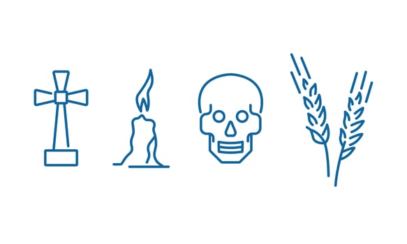 Global food crisis line art. Hunger, lack of resources symbols.  Vector