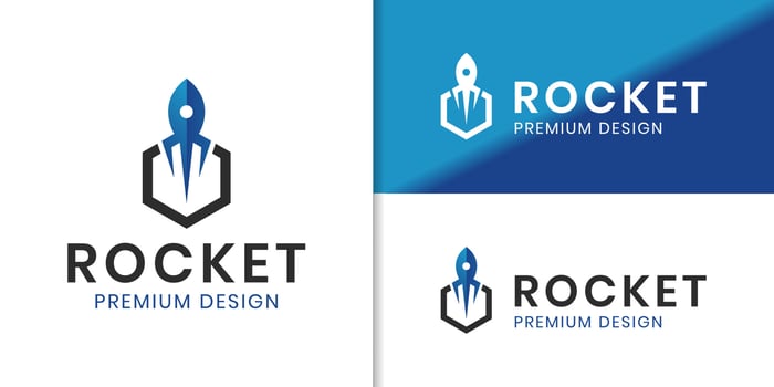 hexagonal rocket launch logo design for astronomy, technology, start up business travel agency logo vector