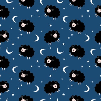 Seamless pattern with cute sheep and lambs. Loop pattern for fabric, textile, wallpaper, posters, gift wrapping paper, napkins, tablecloths. Print for kids. Children's pattern vector illustration