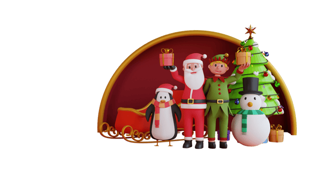 3d render santa and friends carrying gift christmas png